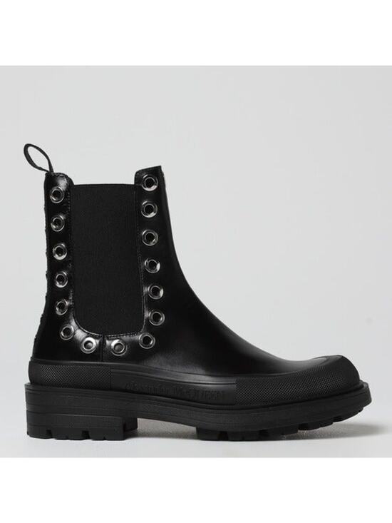 Alexander McQueen Leather Grommets Eyelet Details Stack Chelsea Boots Size 42.5 main image 4